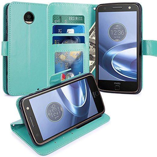 Moto Z Force Case, LK Luxury PU Leather Wallet Flip Protective Case Cover with Card Slots & Stand For Motorola Moto Z Force Droid (Mint)