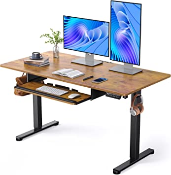 ErGear Electric Standing Desk with Keyboard Tray, Adjustable Height Sit Stand Up Desk, Home Office Desk Computer Workstation with Storage Shelf, 55x28 Inches,Vintage Brown