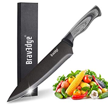 Bravedge Chef Knife Pro Kitchen Knife Cooking Knife Ultra Sharp Cutting Knife with 8" Stainless Steel Metallic Paint Double Bevel Blade Ergonomic Handle PP Sheath Elegant Gift Box for Family Gourmet