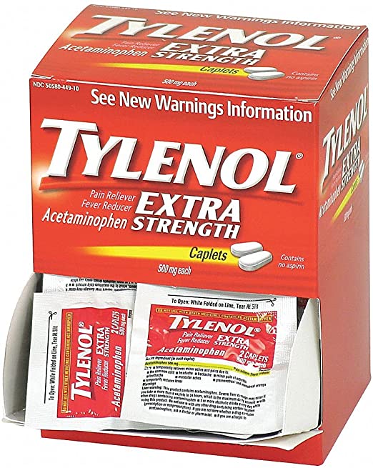 Tylenol Extra Strength Acetaminophen Individually Wrapped Medication, 50 Doses of Two Tablets, 500mg