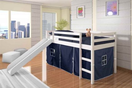 Twin Tent Loft Bed with Slide Finish: White, Color: Blue