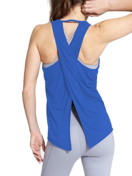 Bestisun Women's Sexy Yoga Tank Top Croseover Tie Back Workout Casual Shirt