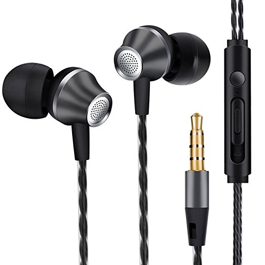 Extra Bass Earbud Headphones with Microphone - vastland 2017 NEW Wired Noise Isolating Stereo Earphone for Running Men & Women, Corded Headset for Cell Phone iPhone Samsung etc.(V5 Black & Gray)
