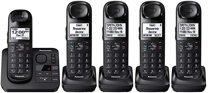 Panasonic KX-TGL433B / KX-TG3683B plus two KX-TGLA40B Dect 6.0 5-Handset Landline Telephone, Black (Certified Refurbished) (KX-TGL432B  3)