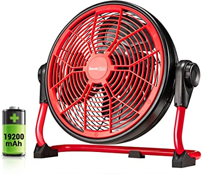 Geek Aire 19200mAh Rechargeable Battery Operated Floor Fan, Powered Fast Air Circulating Fan, Up to 30 Hours, Portable Metal Fan for Outdoor Camper Golf Car, Travel Hurricane or Indoor, 12-Inch…