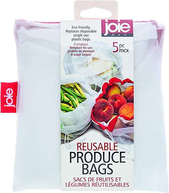 Joie Reusable Produce Bags | Set of 5 Mesh Produce Bags With Drawstring | Eco Friendly Bags for Fruit & Vegetables, Washable, Durable, and Breathable Produce Bags | Size: 11.75” x 13.5”