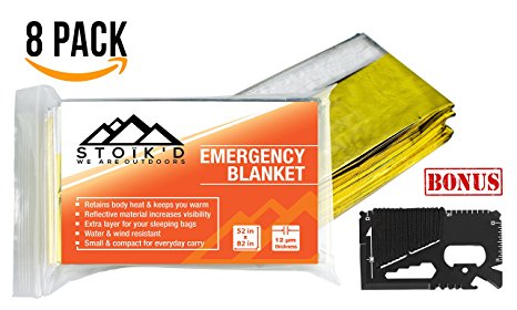 STOÏK'D [8 Pack] Emergency Mylar Space Blanket   Survival Blanket Ebook. NASA Designed - for any Survival Kit, Bug Out Bag or Emergency Kit. Great for Hiking, Survival & Marathons