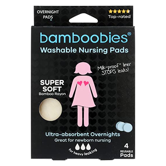 BAMBOOBIES Overnight Washable Nursing Pads 4 Count, 4 CT