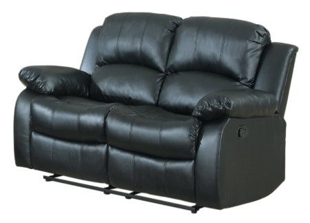 Classic Double Reclining Loveseat Black Bonded Leather