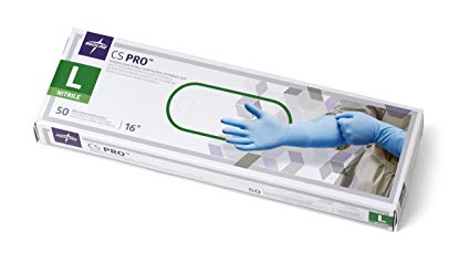 Medline CS Pro Nitrile Exam Gloves, Extended 16 Inch Cuff, Disposable, Powder-Free, Blue, Large, Box of 50