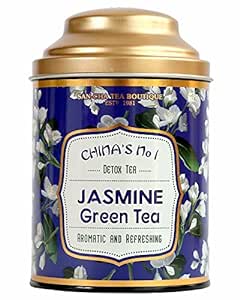 SAN-CHA Tea Boutique Jasmine Green Tea (100Cups ), Intensely Aromatic, Night Blooming Jasmine Flower Blend, Rich In Antioxidants, Imported Tea, Jasmine Tea,100 grams