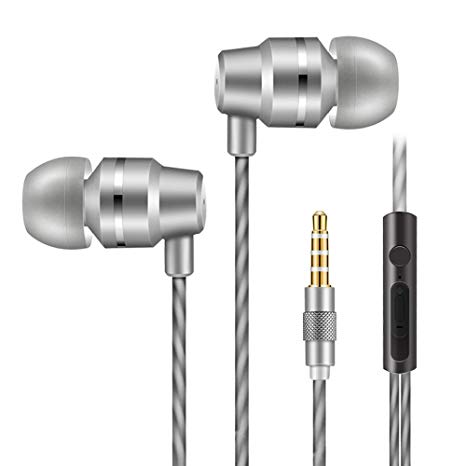 Vetung In ear Headphones wired earphones Bass Stereo Earbuds Noise cancelling Headsets with Microphone Button Control Volume control For iPhone iPad iPod Android Smartphones Mp3 Player Etc (Gray)
