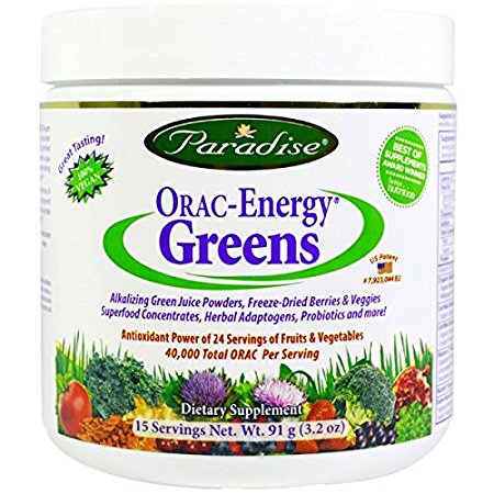 Paradise Hebs - ORAC Energy Greens - Organic Pesticide Free Powdered Green Superfood - 3.2 ounce 15 Servings