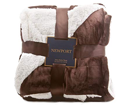 ReLive Newport Reversible 50-by-60-inch Velvet Berber Throw Blanket, Dark Chocolate Glaze
