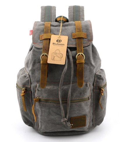 BLUBOONTM New Vintage Canvas Leather Backpack Mens Backpacks Rucksacks for HikingSchoolOutdoor
