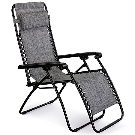 VonHaus Textoline Zero Gravity Chair - Folding & Reclining Sun Lounger with Head Pillow - Made from Steel Frame & Textoline Fabric for Patio, Conservatory, Garden