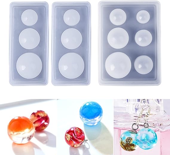 LET'S RESIN Silicone Sphere Molds,3Pcs Ball UV Resin Molds Silicone,3D Different Diameters Round Resin Molds for UV Resin Crafts, Epoxy Resin, Jewelry Making