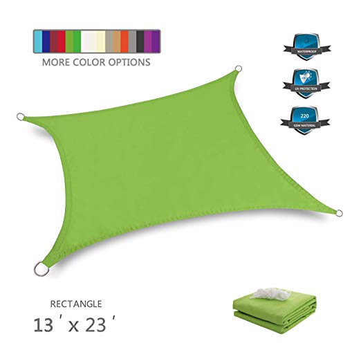 Tuosite Terylene Waterproof Sun Shade Sail UV Blocker Sunshade Patio Rectangle Knitted 220 GSM Block Fabric Pergola Carport Awning 13' x 23' in Color Green