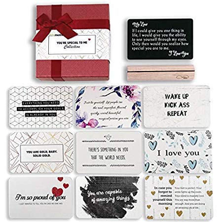 Day Motivation - Unique Anniversary Gift"You Are Special To Me" Collection For Him Or Her Includes: Metal Wallet Insert Card, 9 Mini Love Notes   Cute Wooden Stand, I Love You Gift With Huge Impact!