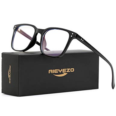 Blue Light Blocking Glasses for Men Women's Square Eyeglasses Unbreakable TR90 Frames with 100% Anti-Blue Light Lens