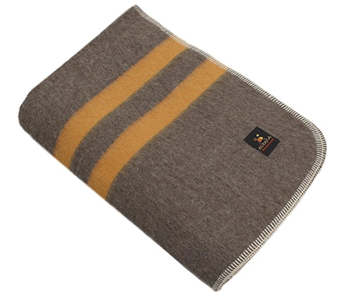 Thick Alpaca Wool Blanket (Queen, Brown - Citrus Stripes)