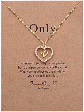 Wishoney Letter Pendant Necklace A-Z Name Necklace Initial Necklace Women Jewelry Message Card