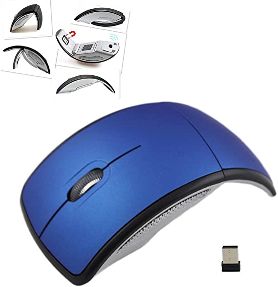 ESupFly Ultrathin 2.4GHz 1600DPI Foldable Folding Wireless Arc Optical Mouse Mice with Mini USB Receiver for Pad PC Laptop Notebook Computer (Blue)