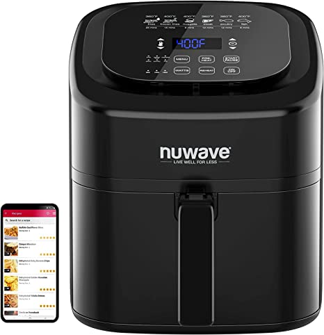 Nuwave 6-quart Brio Healthy Digital Air Fryer with One-Touch Digital Controls, 6 Preset Menu Functions & Removable Divider Insert