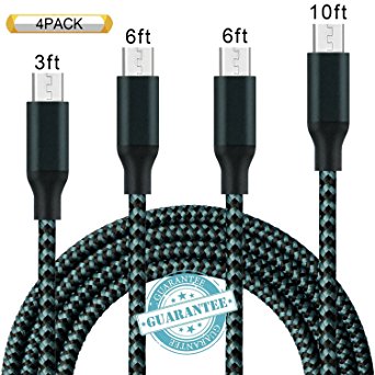 DANTENG Micro USB Cable 4Pack 3FT 6FT 6FT 10FT Premium Nylon Braided Android Cable High Speed USB 2.0 A Male to Micro B Sync Cord for Android, Samsung, HTC, Nokia, Sony and More - Navy