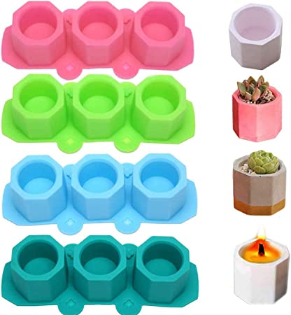 MeiMeiDa 4 Pack Mini Octagon Flower Pot Silicone Molds - Succulent Plant Planter Pot Mold Concrete Cement Plaster Molds, Silicone Ice Shot Glass Molds, DIY Craft Molds for Small Cactus or Seedlings