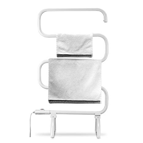 Bath Towel Warmer and Towel Drying Rack, Free Standing and Wall Mount Two Styles Heated Towel Rack, Portable Towel Heater, 100W, White