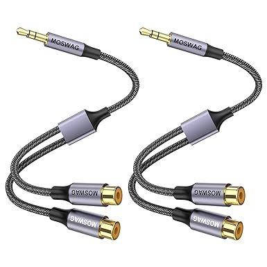 MOSWAG 3.5mm to Dual RCA Audio Cable 2 Packs,3.5mm Male to 2 RCA Female Headphone Jack to RCA Stereo Audio Adapter Compatible with Headphones,Home System,Car Stereo,iPods,iPhones,MP3 Players and More