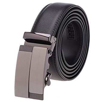 Vbiger Men's Leather Belt Sliding Buckle 35mm Ratchet Belt Black