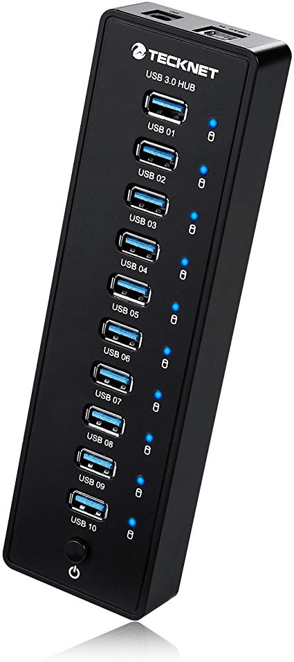 TeckNet USB 3.0 10 Port Hub with 48W Power Adapter and 3ft USB 3.0 Cable [VIA VL812 Chipset]
