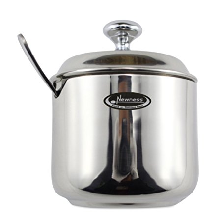 Newness Stainless Steel Sugar Bowl with Lid and Sugar Spoon for Home, Cylinder Shape, 8.44 Ounces(250 Milliliter)
