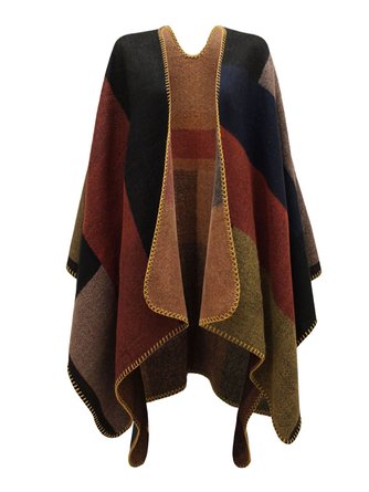 Chaos Theory Women's Checked Knitted Winter Tartan Cape Stylished Poncho