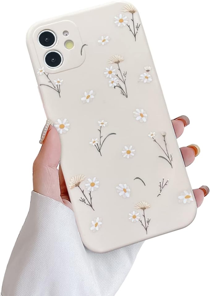 Ownest Compatible for iPhone 11 Case,Cute Daisy Flower Pattern Design Silicone Vintage Floral for Women Girls Soft TPU Anti-Scratch Protective Cases for iPhone 11-White