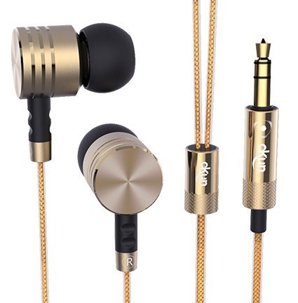 Okun In-Ear Earbuds Earphones Headphones, 3.5mm Metal Housing Magnetic Best Wired Bass Stereo Headset for Samsung Galaxy S8/S8 Plus/Android Phones/ iPhone (Gold)