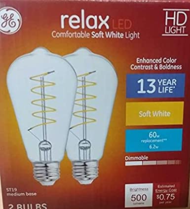 General Electric (Pack of 6 Bulbs) GE Relax 60-Watt EQ ST19 Soft White Dimmable Edison Light Bulb LED Light Fixture Light Bulb, Clear