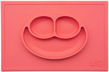 ezpz Happy Mat - One-piece silicone placemat   plate (Coral)