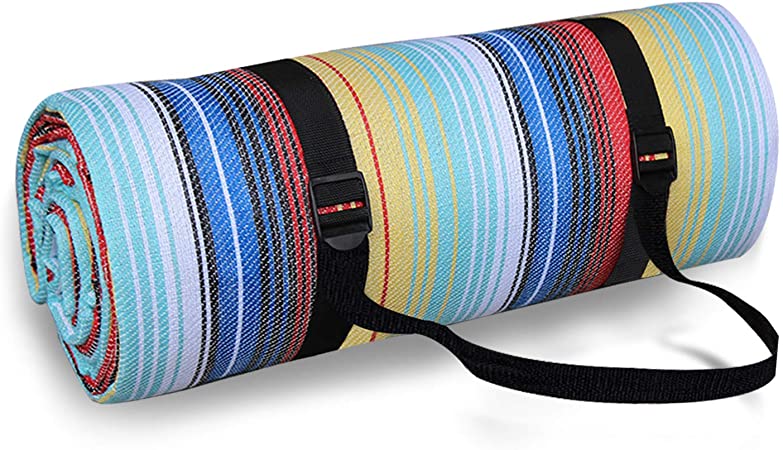 GEEK LIGHTING Picnic Mat Large 79”x 79” Thick 3-Layer Lightweight Portable Picnic Blanket Waterproof Insulation Camping for 4 to 6 Adults Easy Fold Storage Beach Outdoor (Rainbow Stripes)