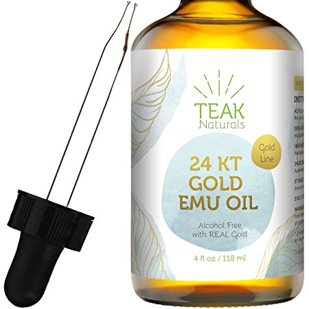 24K GOLD Emu Oil by Teak Naturals - 24 K Gold Organic Australian Emu Oil - 4 Ounce (4 oz) Gold Line Series