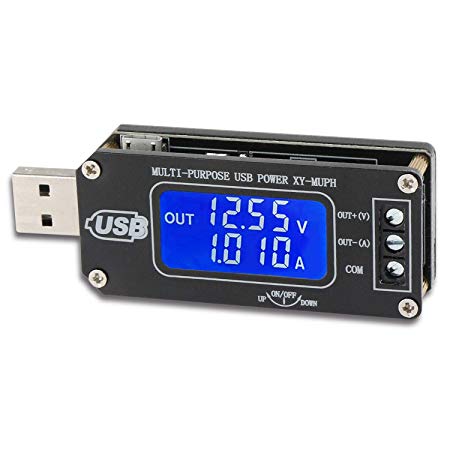 USB Voltage Regulator, DROK DC-DC 3.5V-12V to 1.0-24V Step Up Down Buck Boost Converter, 0-35V 0-3A Volt Current Power Capacity Time Temperature Tester Display Meter, Dual Systems Power Supply Module
