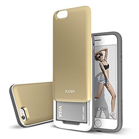 iPhone 6s Case / iPhone 6 Case (4.7") DesignSkin Slider :Best Seller Card Slot Shock Absorption Shockproof 3-Layer Protective Cover Holder Wallet Case Heavy Duty Bumper (Gold)