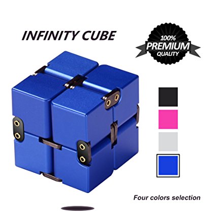 Infinite Cube, P.LOTOR Magic Infinity Flip Cube Edc Fidgeting Square Shaped Release Stress Toy For Anxiety, Blue Anodized Aluminum