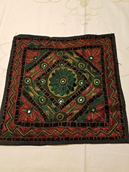 Handmade Embroidered and Mirror Work Indian Cotton Throw Pillow Cushion Covers 16 X 16 Inches Set of 5 Pcs