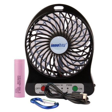 innobay 4-inch Personal Battery Operated Fan Rechargeable with LED Light Quiet Black