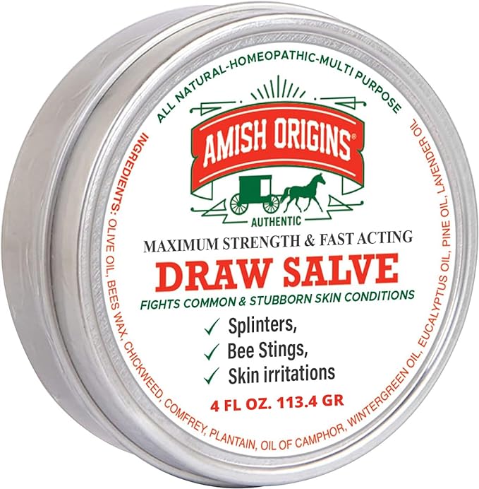 Amish Origins Drawing Salve Ointment, 4 oz, for Boil Treatment, Maximum Strength Fast Acting Draw Salve for Splinters, Bee Stings, Cyst, Anti Itch Cream, Poison Ivy Oak Relief, Made in USA