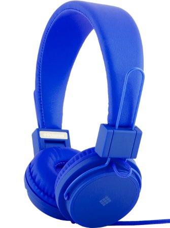 Polaroid PHP8500BL Neon Headphones with Mic, Foldable, Tangle-Proof, Compatible with All Devices, Blue