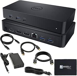 Dell D6000S Universal Dock Bundle with 130W Power Adapter – USB-C, HDMI, Dual DisplayPort with HDMI Cable   Display Port Cable   USB-C Cable   Microfiber Cloth Included (Renewed)